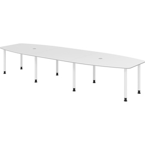 bümö Konferenztisch oval 400x130 cm großer Besprechungstisch in weiß, Besprechungstisch mit Gestell in weiß, Meetingtisch für 14 Personen, XXL-Tisch für Besprechungsraum & Meeting