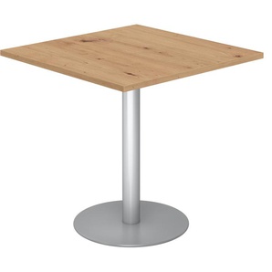bümö Besprechungstisch, Esstisch klein, Tisch eckig 80x80 cm - kleiner Esstisch Asteiche, Rundtisch Esstisch 2 Personen mit Holz-Platte, Säule aus Metall in silber, Konferenztisch, Bistrotisch