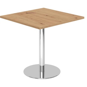 bümö Besprechungstisch, Esstisch klein, Tisch eckig 80x80 cm - kleiner Esstisch Asteiche, Rundtisch Esstisch 2 Personen mit Holz-Platte, Säule aus Metall verchromt, Konferenztisch, Bistrotisch