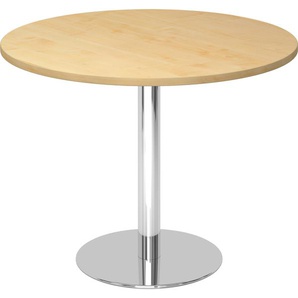 bümö Besprechungstisch, Esstisch klein, Tisch rund 100 cm - kleiner Esstisch Ahorn, Rundtisch Esstisch 2 Personen mit Holz-Platte, Säule aus Metall verchromt, Konferenztisch, Bistrotisch