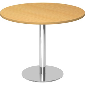 bümö Besprechungstisch, Esstisch klein, Tisch rund 100 cm - kleiner Esstisch Buche, Rundtisch Esstisch 2 Personen mit Holz-Platte, Säule aus Metall verchromt, Konferenztisch, Bistrotisch