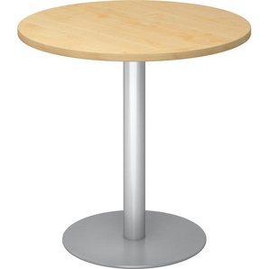 bümö Besprechungstisch, Esstisch klein, Tisch rund 80 cm - kleiner Esstisch Ahorn, Rundtisch Esstisch 2 Personen mit Holz-Platte, Säule aus Metall in silber, Konferenztisch, Bistrotisch
