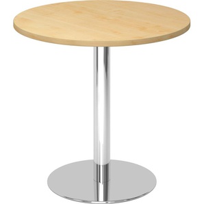 bümö Besprechungstisch, Esstisch klein, Tisch rund 80 cm - kleiner Esstisch Ahorn, Rundtisch Esstisch 2 Personen mit Holz-Platte, Säule aus Metall verchromt, Konferenztisch, Bistrotisch