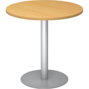 bümö Besprechungstisch, Esstisch klein, Tisch rund 80 cm - kleiner Esstisch Buche, Rundtisch Esstisch 2 Personen mit Holz-Platte, Säule aus Metall in silber, Konferenztisch, Bistrotisch