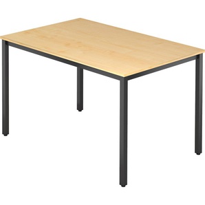 bümö Multifunktionstisch Ahorn, Tisch 120 x 80 cm, Tischfuß vierkant in schwarz - einfacher Tisch klein, Besprechungstisch System D-Serie, Konferenztisch, Meetingtisch, Mehrzwecktisch, Pausentisch