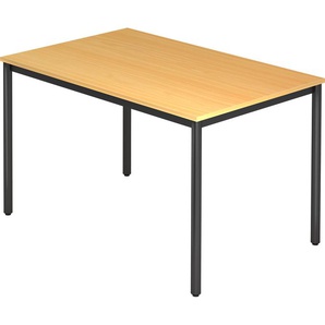 bümö Multifunktionstisch Buche, Tisch 120 x 80 cm, Tischfuß rund in schwarz - einfacher Tisch klein, Besprechungstisch System D-Serie, Konferenztisch, Meetingtisch, Mehrzwecktisch, Pausentisch