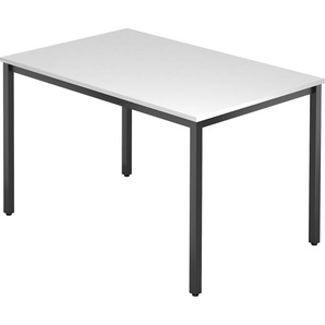 bümö Multifunktionstisch weiß, Tisch 120 x 80 cm, Tischfuß vierkant in schwarz - einfacher Tisch klein, Besprechungstisch System D-Serie, Konferenztisch, Meetingtisch, Mehrzwecktisch, Pausentisch