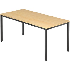 bümö Multifunktionstisch Ahorn, Tisch 160 x 80 cm, Tischfuß vierkant in schwarz - einfacher Tisch, Besprechungstisch System D-Serie, Konferenztisch, Meetingtisch, Mehrzwecktisch, Pausentisch