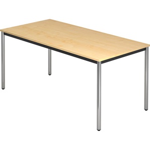 bümö Multifunktionstisch Ahorn, Tisch 160 x 80 cm, Tischfuß verchromt - einfacher Tisch, Besprechungstisch System D-Serie, Konferenztisch, Meetingtisch, Mehrzwecktisch, Pausentisch