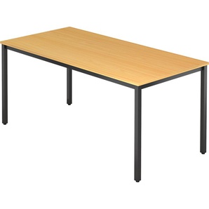 bümö Multifunktionstisch Buche, Tisch 160 x 80 cm, Tischfuß vierkant in schwarz - einfacher Tisch, Besprechungstisch System D-Serie, Konferenztisch, Meetingtisch, Mehrzwecktisch, Pausentisch