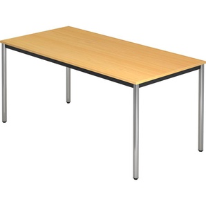 bümö Multifunktionstisch Buche, Tisch 160 x 80 cm, Tischfuß verchromt - einfacher Tisch, Besprechungstisch System D-Serie, Konferenztisch, Meetingtisch, Mehrzwecktisch, Pausentisch