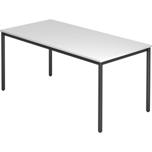 bümö Multifunktionstisch weiß, Tisch 160 x 80 cm, Tischfuß rund in schwarz - einfacher Tisch, Besprechungstisch System D-Serie, Konferenztisch, Meetingtisch, Mehrzwecktisch, Pausentisch