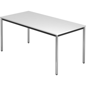 bümö Multifunktionstisch weiß, Tisch 160 x 80 cm, Tischfuß verchromt - einfacher Tisch, Besprechungstisch System D-Serie, Konferenztisch, Meetingtisch, Mehrzwecktisch, Pausentisch