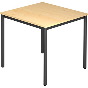 bümö Multifunktionstisch Ahorn, Tisch 80 x 80 cm, Tischfuß rund in schwarz - einfacher Tisch klein, Besprechungstisch System D-Serie, Konferenztisch, Meetingtisch, Mehrzwecktisch, Pausentisch