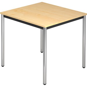 bümö Multifunktionstisch Ahorn, Tisch 80 x 80 cm, Tischfuß verchromt - einfacher Tisch klein, Besprechungstisch System D-Serie, Konferenztisch, Meetingtisch, Mehrzwecktisch, Pausentisch