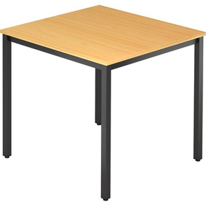 bümö Multifunktionstisch Buche, Tisch 80 x 80 cm, Tischfuß vierkant in schwarz - einfacher Tisch klein, Besprechungstisch System D-Serie, Konferenztisch, Meetingtisch, Mehrzwecktisch, Pausentisch