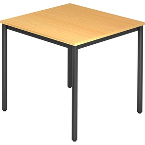 bümö Multifunktionstisch Buche, Tisch 80 x 80 cm, Tischfuß rund in schwarz - einfacher Tisch klein, Besprechungstisch System D-Serie, Konferenztisch, Meetingtisch, Mehrzwecktisch, Pausentisch