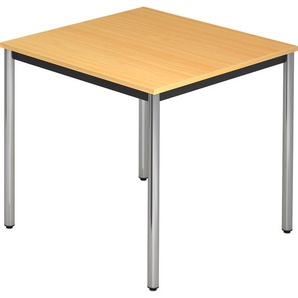 bümö Multifunktionstisch Buche, Tisch 80 x 80 cm, Tischfuß verchromt - einfacher Tisch klein, Besprechungstisch System D-Serie, Konferenztisch, Meetingtisch, Mehrzwecktisch, Pausentisch