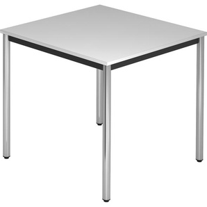 bümö Multifunktionstisch grau, Tisch 80 x 80 cm, Tischfuß verchromt - einfacher Tisch klein, Besprechungstisch System D-Serie, Konferenztisch, Meetingtisch, Mehrzwecktisch, Pausentisch