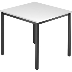bümö Multifunktionstisch weiß, Tisch 80 x 80 cm, Tischfuß vierkant in schwarz - einfacher Tisch klein, Besprechungstisch System D-Serie, Konferenztisch, Meetingtisch, Mehrzwecktisch, Pausentisch