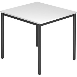 bümö Multifunktionstisch weiß, Tisch 80 x 80 cm, Tischfuß rund in schwarz - einfacher Tisch klein, Besprechungstisch System D-Serie, Konferenztisch, Meetingtisch, Mehrzwecktisch, Pausentisch