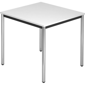 bümö Multifunktionstisch weiß, Tisch 80 x 80 cm, Tischfuß verchromt - einfacher Tisch klein, Besprechungstisch System D-Serie, Konferenztisch, Meetingtisch, Mehrzwecktisch, Pausentisch