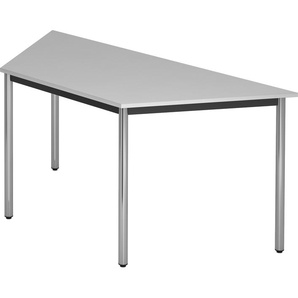 bümö Multifunktionstisch grau, Tisch 160 x 69 cm, Tischfuß verchromt - Tisch Trapez, Besprechungstisch System D-Serie, Konferenztisch, Meetingtisch, Mehrzwecktisch, Pausentisch