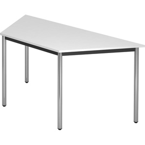 bümö Multifunktionstisch weiß, Tisch 160 x 69 cm, Tischfuß verchromt - Tisch Trapez, Besprechungstisch System D-Serie, Konferenztisch, Meetingtisch, Mehrzwecktisch, Pausentisch