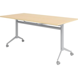 bümö Klapptisch Ahorn 160 x 80 cm klappbar & fahrbar, klappbarer Schreibtisch auf Rollen, Klappschreibtisch, Tisch klappbar, Klappbarer Tisch, Klapptisch Holz-Platte, Gestell stabil aus Metall