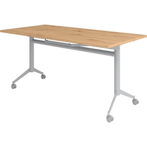 bümö Klapptisch Asteiche 160 x 80 cm klappbar & fahrbar, klappbarer Schreibtisch auf Rollen, Klappschreibtisch, Tisch klappbar, Klappbarer Tisch, Klapptisch Holz-Platte, Gestell stabil aus Metall