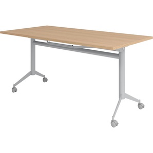 bümö Klapptisch Eiche 160 x 80 cm klappbar & fahrbar, klappbarer Schreibtisch auf Rollen, Klappschreibtisch, Tisch klappbar, Klappbarer Tisch, Klapptisch Holz-Platte, Gestell stabil aus Metall