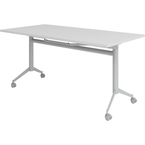 bümö Klapptisch grau 160 x 80 cm klappbar & fahrbar, klappbarer Schreibtisch auf Rollen, Klappschreibtisch, Tisch klappbar, Klappbarer Tisch, Klapptisch Holz-Platte, Gestell stabil aus Metall