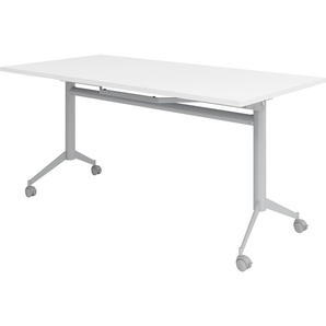 bümö Klapptisch weiß 160 x 80 cm klappbar & fahrbar, klappbarer Schreibtisch auf Rollen, Klappschreibtisch, Tisch klappbar, Klappbarer Tisch, Klapptisch Holz-Platte, Gestell stabil aus Metall