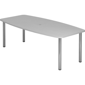 bümö Konferenztisch oval 220x103 cm großer Besprechungstisch in grau, Besprechungstisch mit Chromfüßen, Meetingtisch für 8 Personen, XXL-Tisch für Besprechungsraum & Meeting