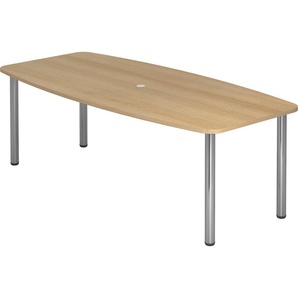 bümö Konferenztisch oval 220x103 cm großer Besprechungstisch in Eiche, Besprechungstisch mit Chromfüßen, Meetingtisch für 8 Personen, XXL-Tisch für Besprechungsraum & Meeting