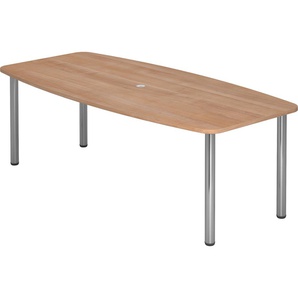 bümö Konferenztisch oval 220x103 cm großer Besprechungstisch in Nuss, Besprechungstisch mit Chromfüßen, Meetingtisch für 8 Personen, XXL-Tisch für Besprechungsraum & Meeting