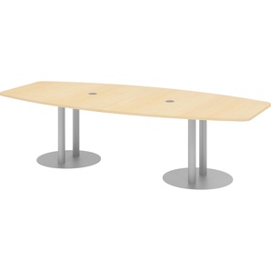 bümö Konferenztisch oval 280x130 cm großer Besprechungstisch in Ahorn, Besprechungstisch mit Chromsäulen, Meetingtisch für 10 Personen, XXL-Tisch für Besprechungsraum & Meeting