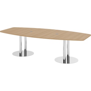 bümö Konferenztisch oval 280x130 cm großer Besprechungstisch in Eiche, Besprechungstisch mit Chromsäulen, Meetingtisch für 10 Personen, XXL-Tisch für Besprechungsraum & Meeting