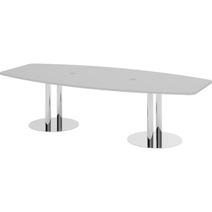 bümö Konferenztisch oval 280x130 cm großer Besprechungstisch in grau, Besprechungstisch mit Chromsäulen, Meetingtisch für 10 Personen, XXL-Tisch für Besprechungsraum & Meeting