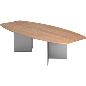 bümö Konferenztisch oval 280x130 cm großer Besprechungstisch in Nuss, Besprechungstisch mit Holzgestell, Meetingtisch für 10 Personen, XXL-Tisch für Besprechungsraum & Meeting