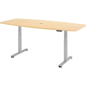 bümö elektrisch höhenverstellbarer Konferenztisch Ahorn 220x103 cm mit Memory-Steuerung, Besprechungstisch rund-oval, großer elektrischer Meeting-Tisch höhenverstellbar für Besprechungsraum