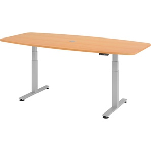 bümö elektrisch höhenverstellbarer Konferenztisch Ahorn 220x103 cm mit Memory-Steuerung, Besprechungstisch rund-oval, großer elektrischer Meeting-Tisch höhenverstellbar für Besprechungsraum