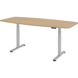 bümö elektrisch höhenverstellbarer Konferenztisch Ahorn 220x103 cm mit Memory-Steuerung, Besprechungstisch rund-oval, großer elektrischer Meeting-Tisch höhenverstellbar für Besprechungsraum