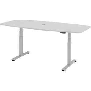 bümö elektrisch höhenverstellbarer Konferenztisch Ahorn 220x103 cm mit Memory-Steuerung, Besprechungstisch rund-oval, großer elektrischer Meeting-Tisch höhenverstellbar für Besprechungsraum