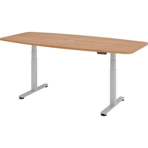 bümö elektrisch höhenverstellbarer Konferenztisch Ahorn 220x103 cm mit Memory-Steuerung, Besprechungstisch rund-oval, großer elektrischer Meeting-Tisch höhenverstellbar für Besprechungsraum