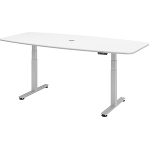 bümö elektrisch höhenverstellbarer Konferenztisch Ahorn 220x103 cm mit Memory-Steuerung, Besprechungstisch rund-oval, großer elektrischer Meeting-Tisch höhenverstellbar für Besprechungsraum