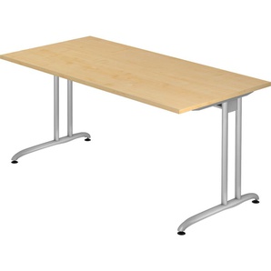 bümö Schreibtisch B-Serie 160x80 cm, Tischplatte aus Holz in Ahorn, Gestell aus Metall in Silber - PC Tisch, Computertisch fürs Büro, Office Bürotisch