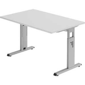 bümö höhenverstellbarer Schreibtisch O-Serie 120x80 cm in grau, Gestell in Silber - PC Tisch klein fürs Büro manuell höhenverstellbar, Computertisch verstellbar