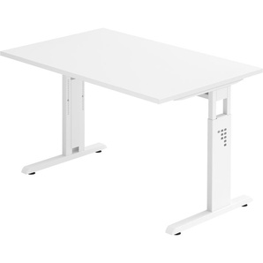 bümö höhenverstellbarer Schreibtisch O-Serie 120x80 cm in weiß, Gestell in weiß - PC Tisch klein fürs Büro manuell höhenverstellbar, Computertisch verstellbar