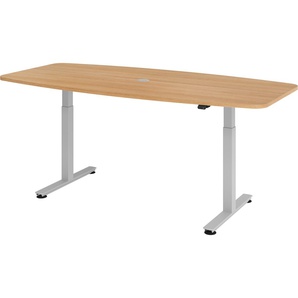 bümö elektrisch höhenverstellbarer Konferenztisch Eiche 220x103 cm -  Besprechungstisch rund-oval, grosser elektrischer Meeting-Tisch höhenverstellbar für Konferenz & Besprechungsraum